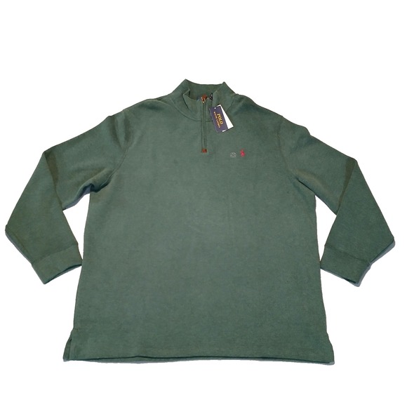Polo Ralph Lauren Sweater Mens 2XL Green 1/4 Zip Mock Neck Cotton Pony Pullover